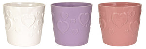 C5432 6.5" Ceramic Pots w/ Embossed Hearts - 3/Set
