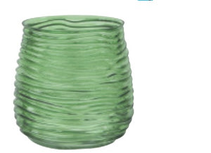 G8210 7" Round Green Ripple Glass Vase - Each
