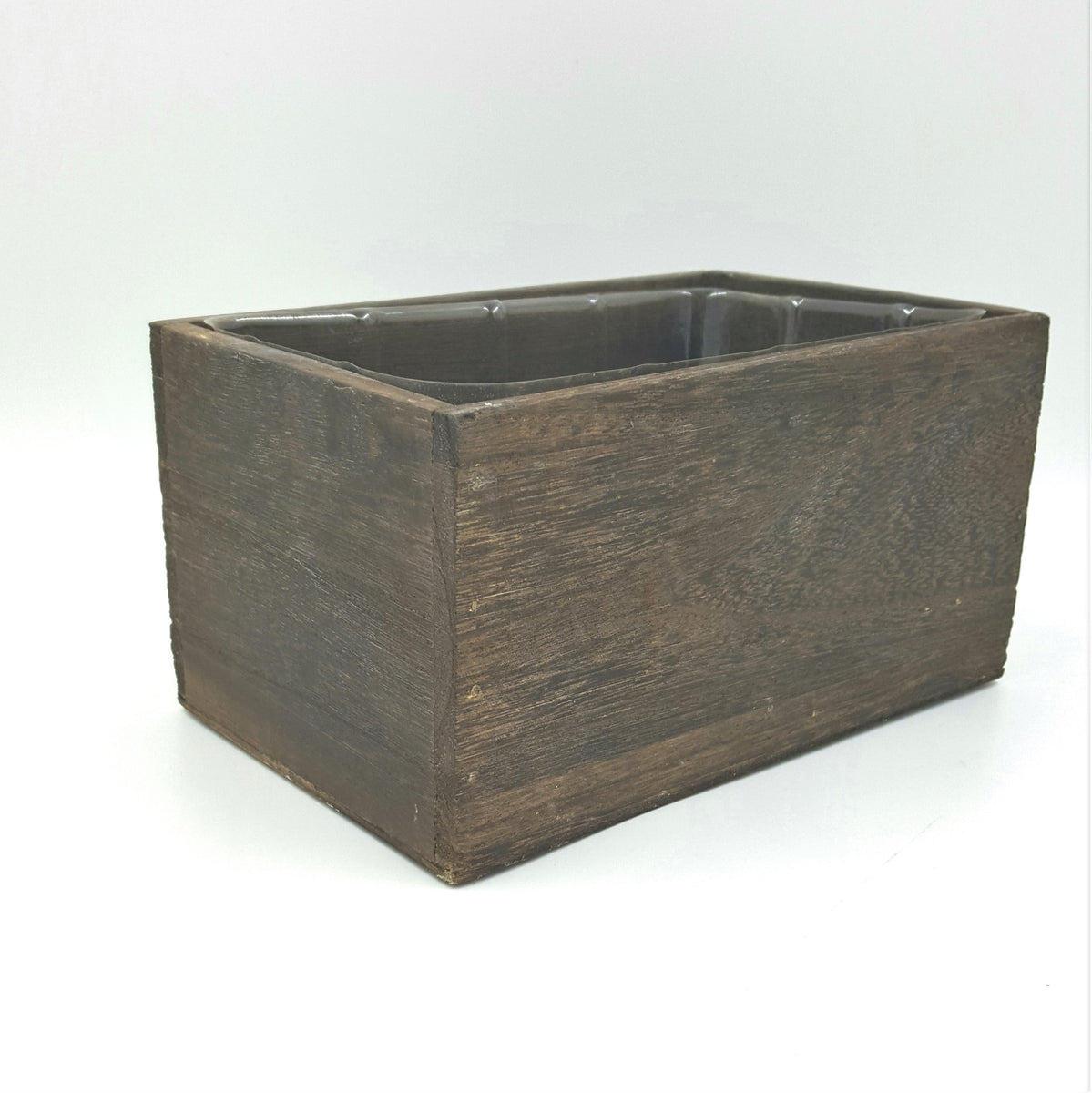 W4245 7" Rectangular Brown Stain Wood Planter Each Yellow Rose