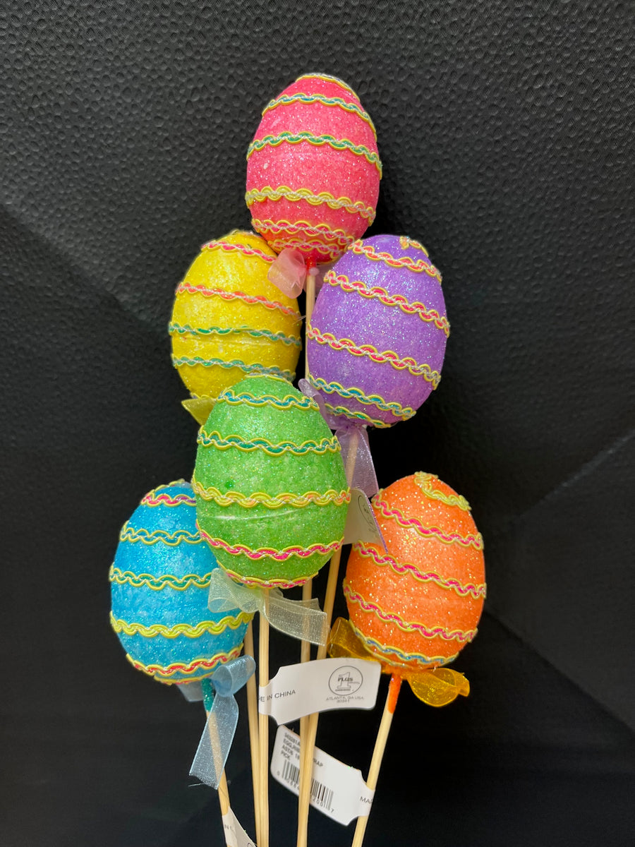 Ribbon Wrap Easter Egg Pick Yellow Rose Floral Supply