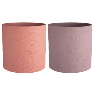 7335-06-1646 6.5" Embossed Leaves Ceramic Cylinder - 6/Cs