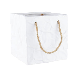 7428-06-222 5" x 5" x 5" Ceramic Paper Bag Matte White - Each