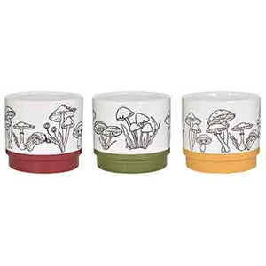 C1415 - 4.5" Ceramic Mushroom Design Pot Asst. - 3/set