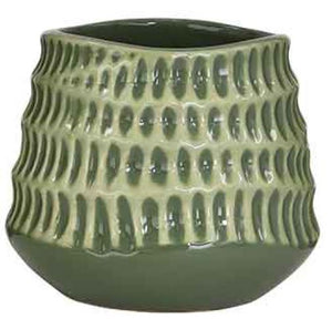 C151 - 4" Green Pattern Ceramic Pot - Each