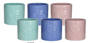 C54704 - 5" Ceramic Butterfly and Dragonfly Cylinder Asst. colors - 6/set