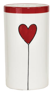 C8801 6.25" White/Red Heart Vase - 12/Cs
