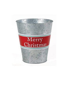 280495RWH  8.5" Merry Christmas Band Tin Pot - Each