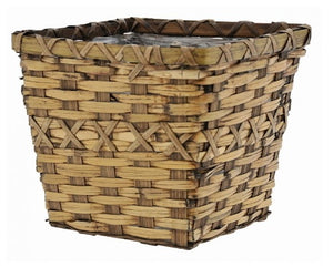 91688 8" Square Brown Rattan Pot Cover w/Liner - Each