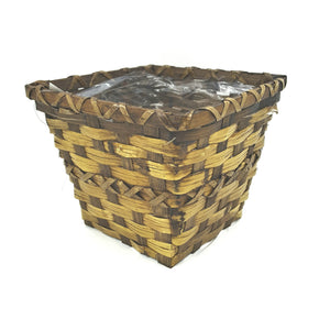 91687  6" Square Brown Rattan Pot Cover w/Liner - Each