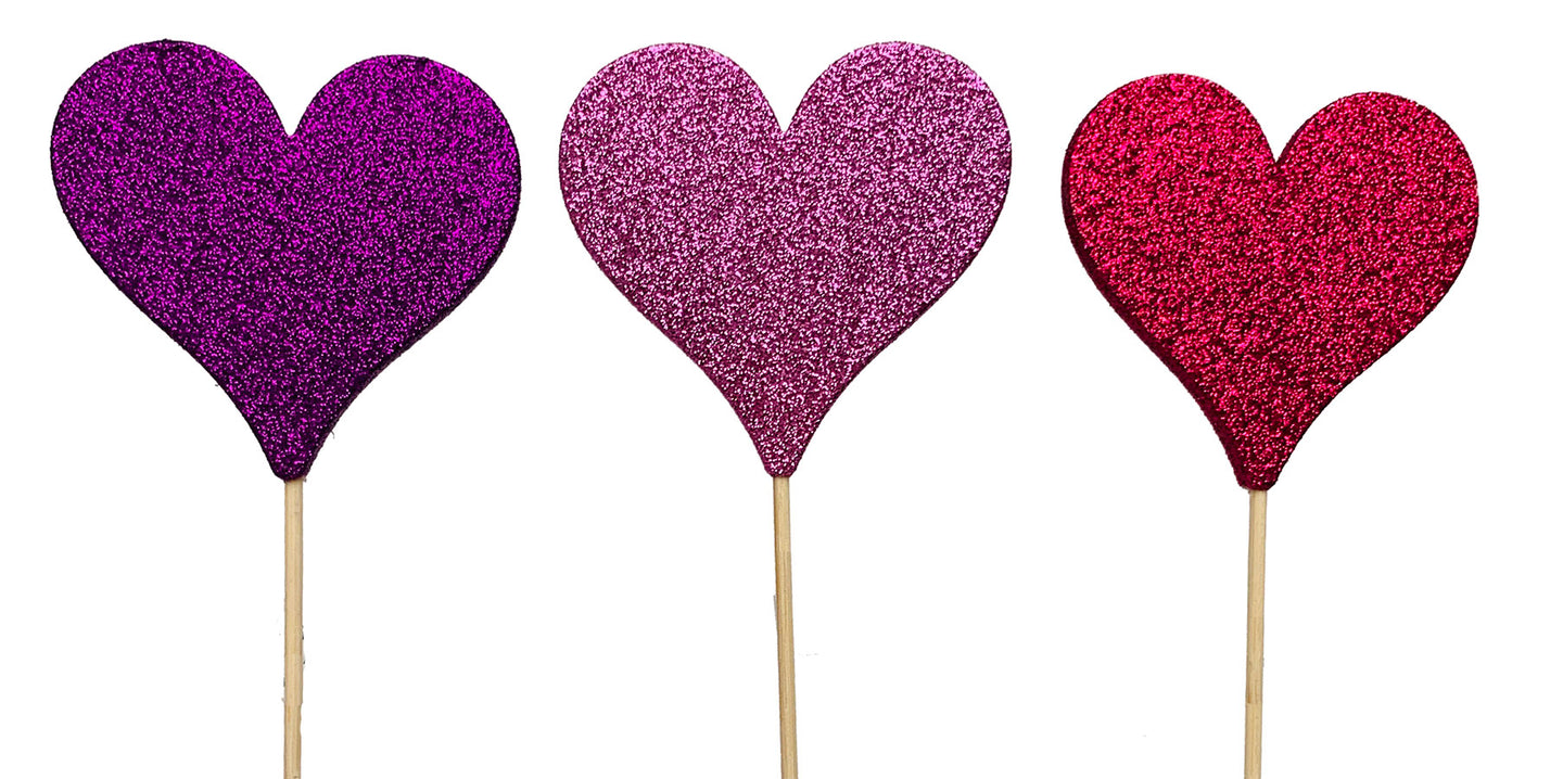 930822AST Glitter Heart Pick Asst. - 12/Pk