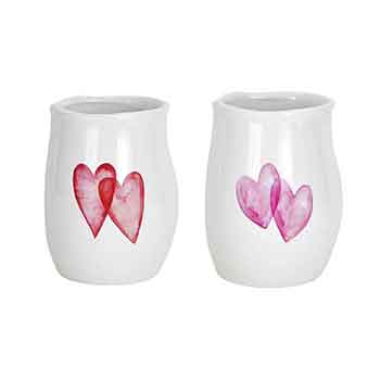 C4050KN  White Ceramic Vase w/ Double Hearts - 12/Cs