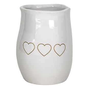 C4110 White Ceramic Vase w/ Gold Hearts - 12/Cs