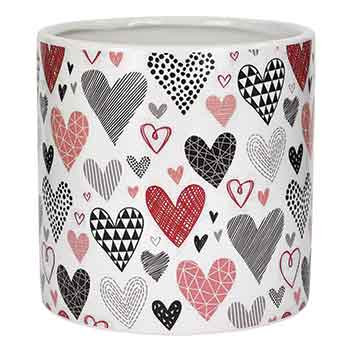 C5415 White Ceramic Pot w/ Hearts - 12/Cs
