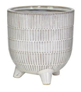 C6166  5.75" White Ribbed Footed Ceramic Pot - Each