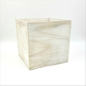 W5257 - 6" Square White Wash Wood Planter  - Each